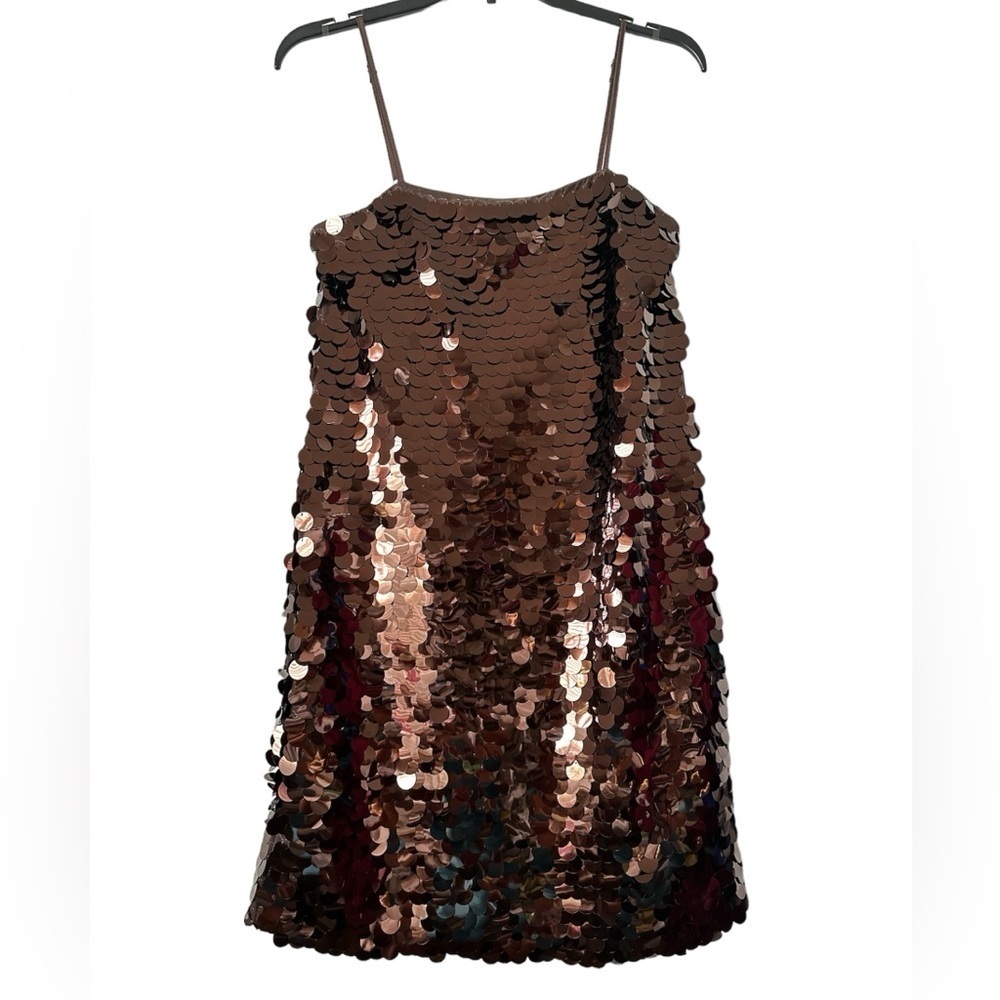 WILD FABLE Brown Big Sequins Spaghetti Strap Mini Pull On Medium Dress BNWT